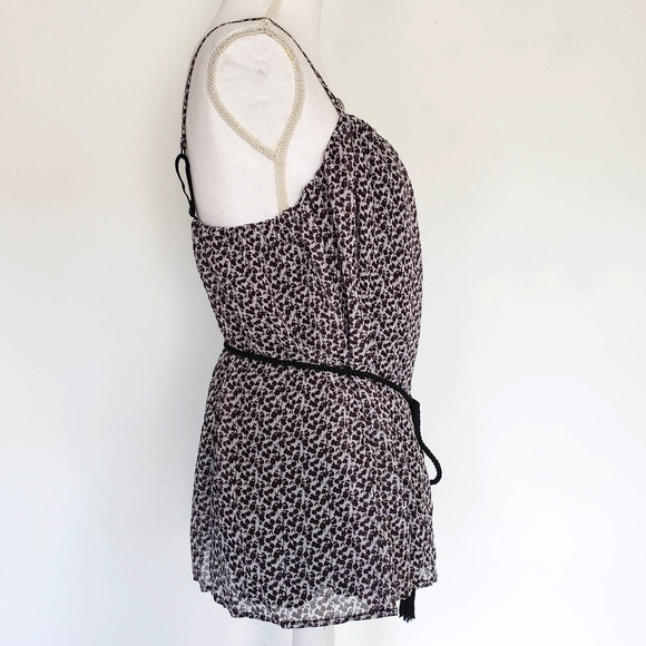 BISOU BISOU Tank Top Womens SIZE L Brown Tassel Waist Belt Lined Spaghetti Strap - Picture 3 of 11